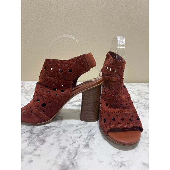 Topshop Nuvo Lasercut Suede Leather Sandal 39/8 Block Heel Open Toe Autuminal - Picture 3 of 8